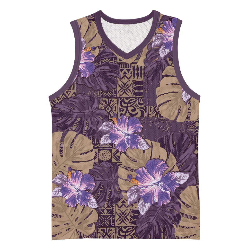 Hawaii Basketball Jersey Purple Polynesian Monstera Patterns - Polynesian Pride