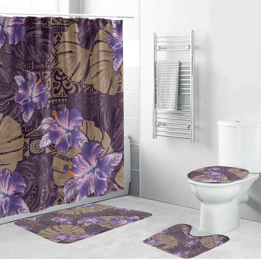 Hawaii Bathroom Set Purple Polynesian Monstera Patterns - Polynesian Pride