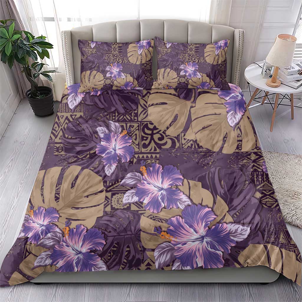 Hawaii Bedding Set Purple Polynesian Monstera Patterns - Polynesian Pride