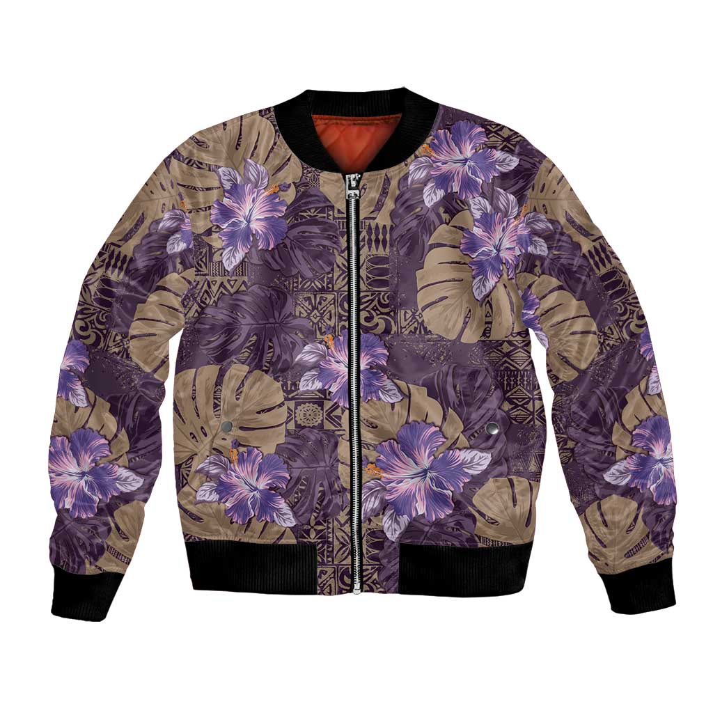 Hawaii Bomber Jacket Purple Polynesian Monstera Patterns - Polynesian Pride