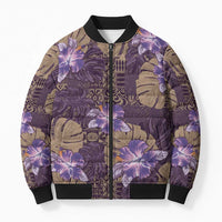 Hawaii Bomber Puffer Jacket Purple Polynesian Monstera Patterns - Polynesian Pride