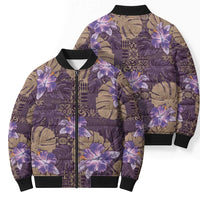 Hawaii Bomber Puffer Jacket Purple Polynesian Monstera Patterns - Polynesian Pride