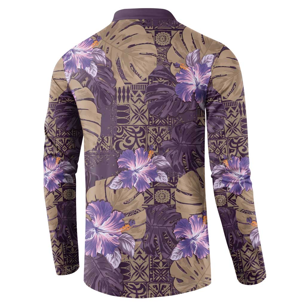 Hawaii Button Sweatshirt Purple Polynesian Monstera Patterns - Polynesian Pride