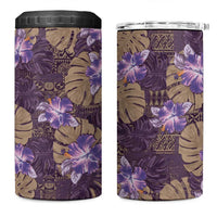 Hawaii 4 in 1 Can Cooler Tumbler Purple Polynesian Monstera Patterns - Polynesian Pride