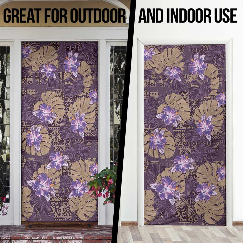 Hawaii Door Cover Purple Polynesian Monstera Patterns - Polynesian Pride