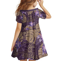 Hawaii Family Matching Long Sleeve Bodycon Dress and Hawaiian Shirt Purple Polynesian Monstera Patterns - Polynesian Pride