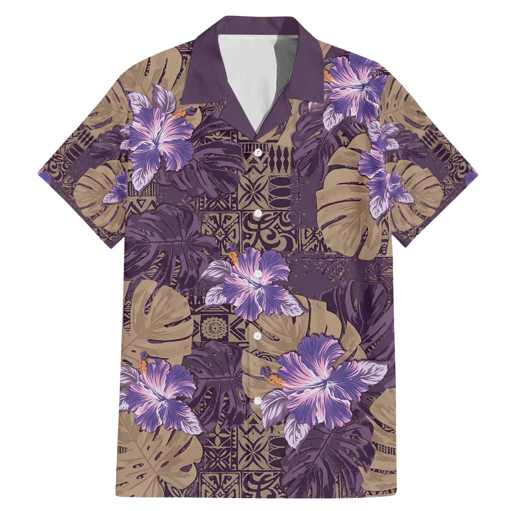 Hawaii Family Matching Mermaid Dress and Hawaiian Shirt Purple Polynesian Monstera Patterns - Polynesian Pride