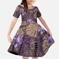 Hawaii Family Matching Off Shoulder Maxi Dress and Hawaiian Shirt Purple Polynesian Monstera Patterns - Polynesian Pride