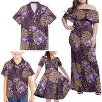 Hawaii Family Matching Off Shoulder Maxi Dress and Hawaiian Shirt Purple Polynesian Monstera Patterns - Polynesian Pride