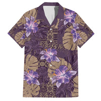 Hawaii Family Matching Off Shoulder Short Dress and Hawaiian Shirt Purple Polynesian Monstera Patterns - Polynesian Pride