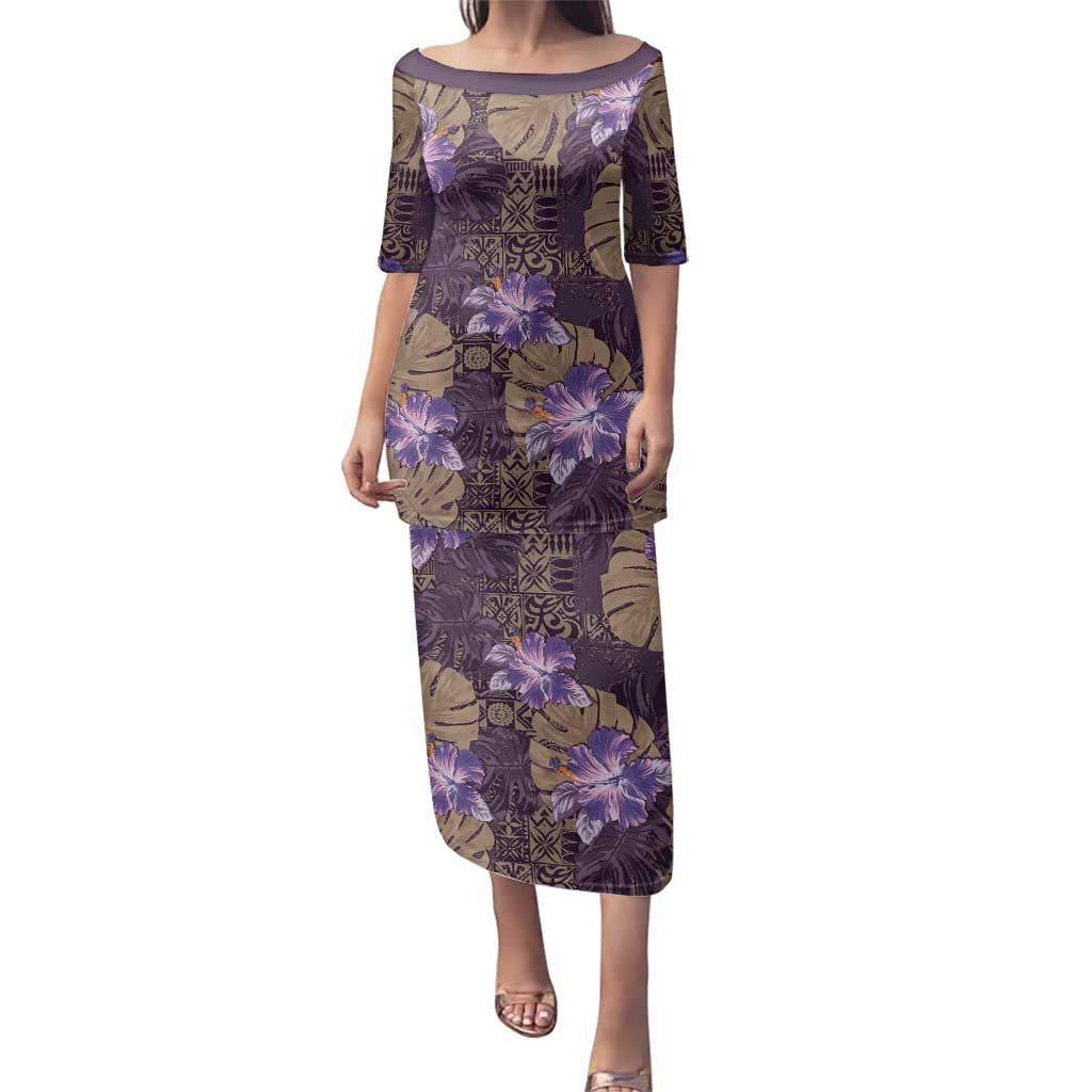 Hawaii Family Matching Puletasi and Hawaiian Shirt Purple Polynesian Monstera Patterns - Polynesian Pride