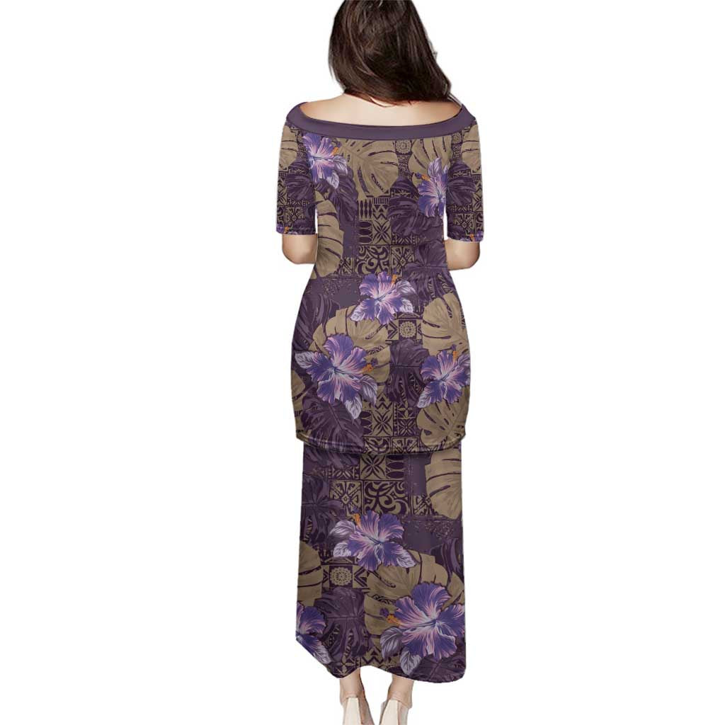 Hawaii Family Matching Puletasi and Hawaiian Shirt Purple Polynesian Monstera Patterns - Polynesian Pride