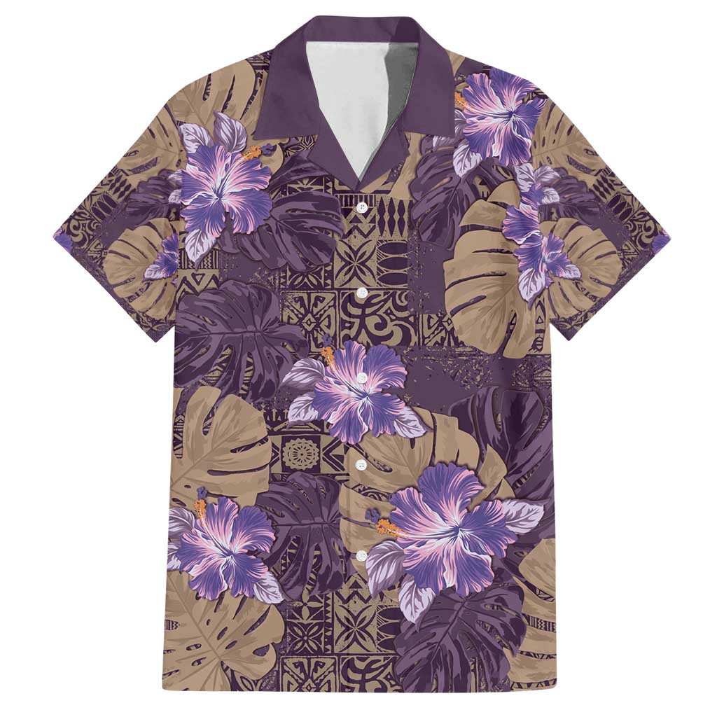 Hawaii Family Matching Tank Maxi Dress and Hawaiian Shirt Purple Polynesian Monstera Patterns - Polynesian Pride
