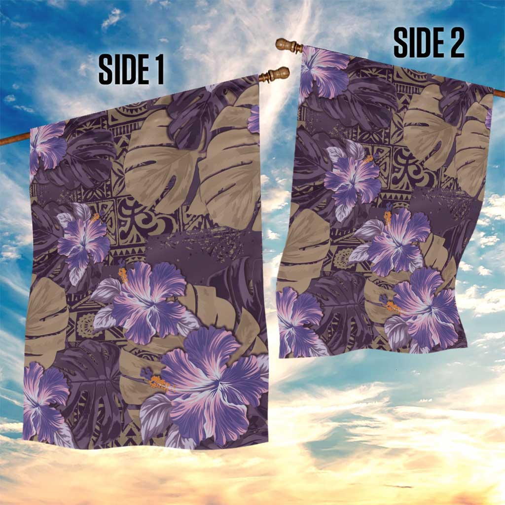 Hawaii Garden Flag Purple Polynesian Monstera Patterns - Polynesian Pride