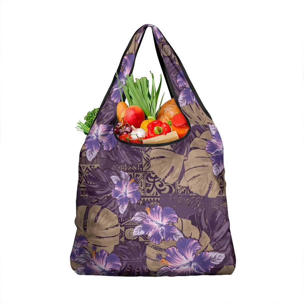 Hawaii Grocery Bag Purple Polynesian Monstera Patterns - Polynesian Pride