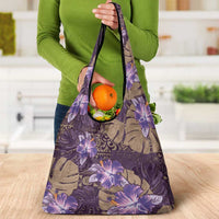 Hawaii Grocery Bag Purple Polynesian Monstera Patterns - Polynesian Pride