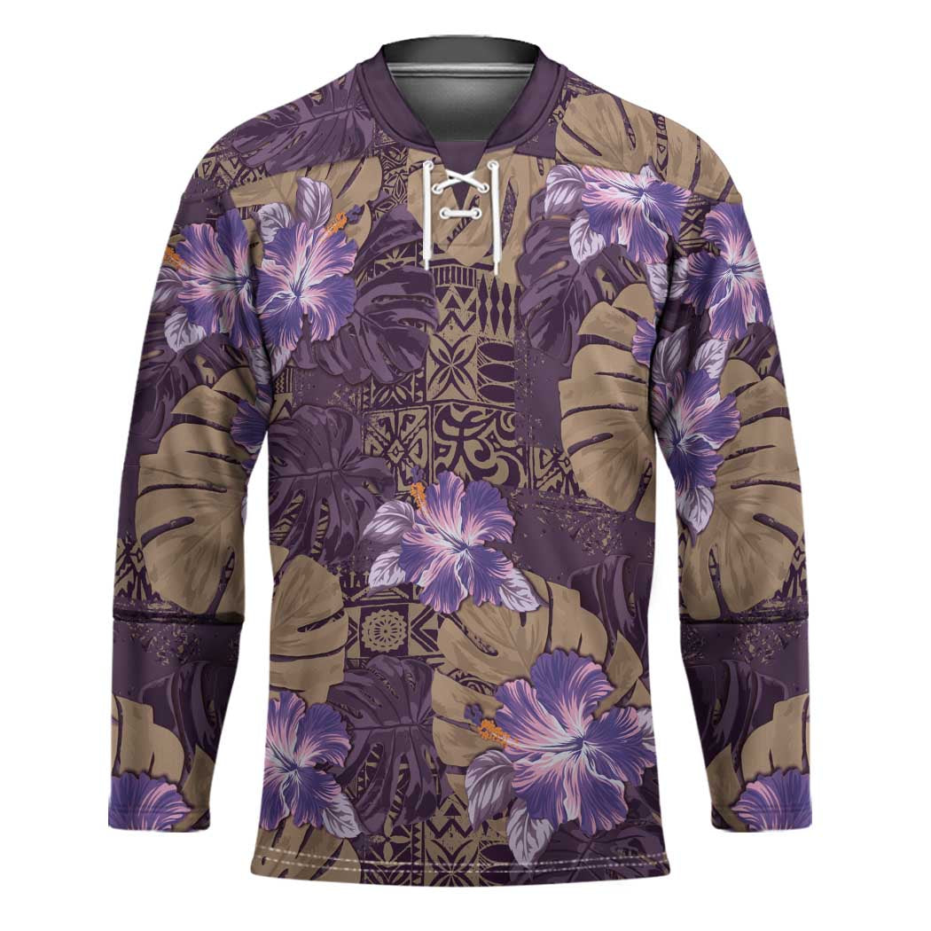 Hawaii Hockey Jersey Purple Polynesian Monstera Patterns - Polynesian Pride