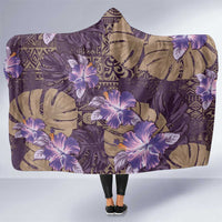 Hawaii Hooded Blanket Purple Polynesian Monstera Patterns - Polynesian Pride