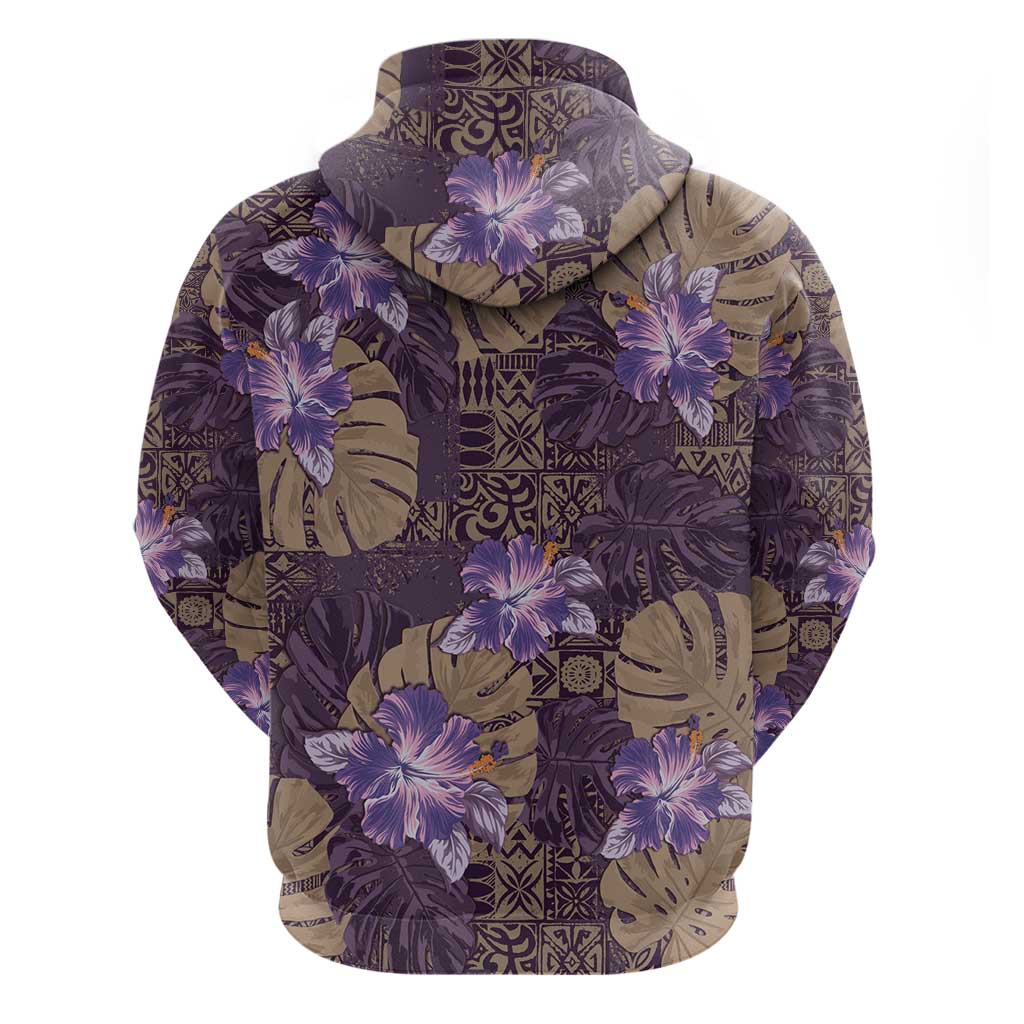Hawaii Hoodie Purple Polynesian Monstera Patterns - Polynesian Pride