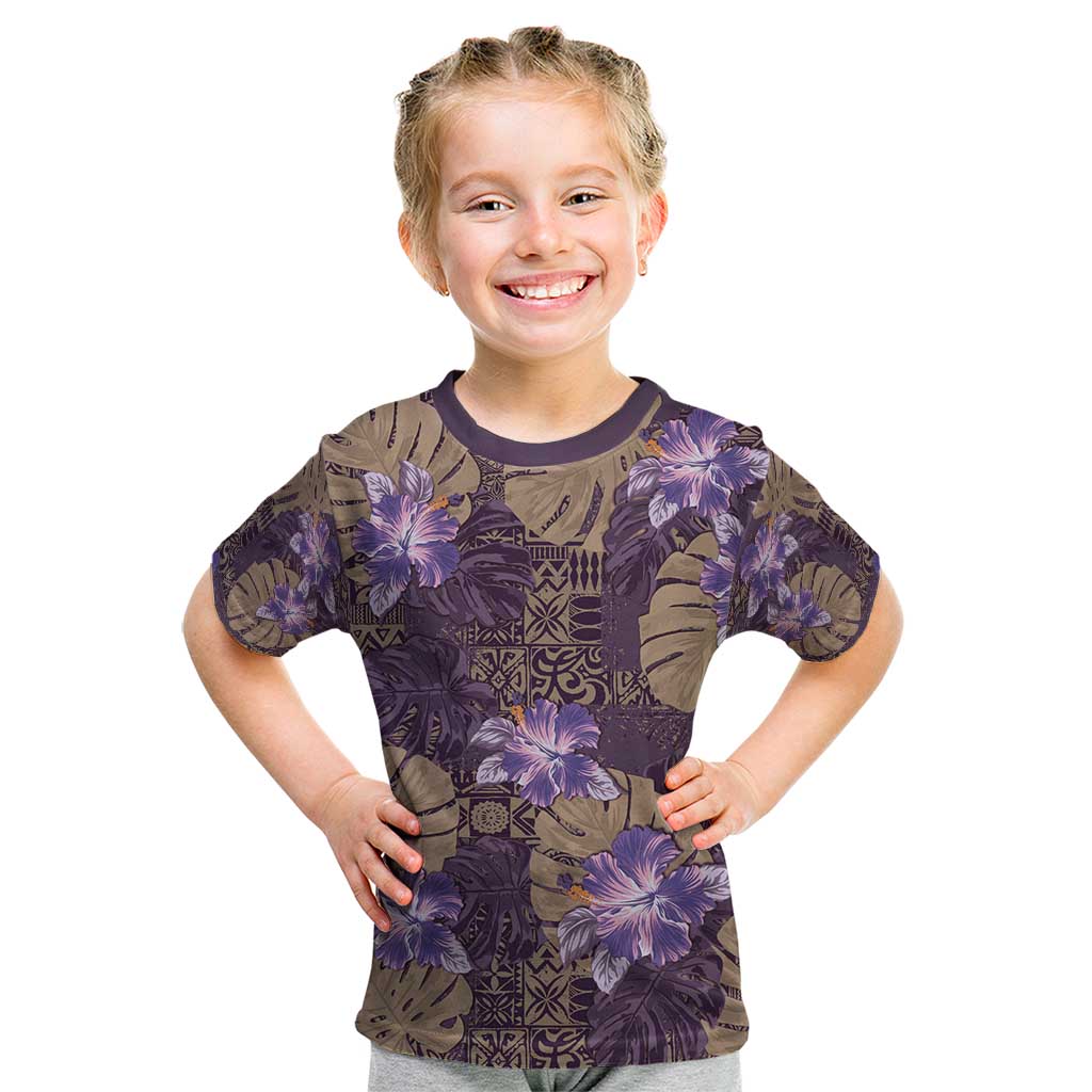 Hawaii Kid T Shirt Purple Polynesian Monstera Patterns - Polynesian Pride