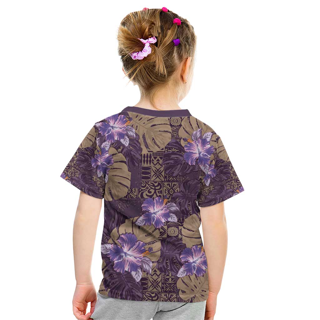 Hawaii Kid T Shirt Purple Polynesian Monstera Patterns - Polynesian Pride
