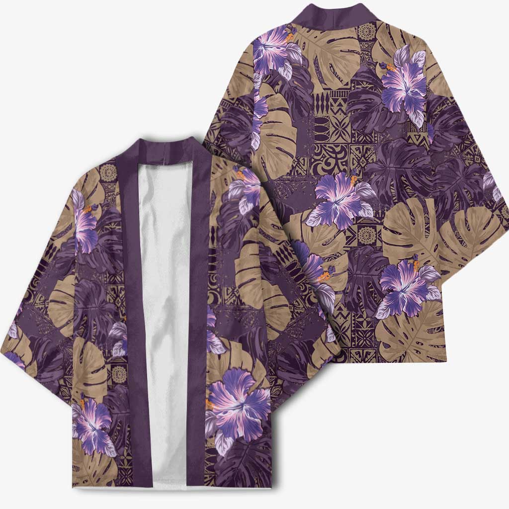 Hawaii Kimono Purple Polynesian Monstera Patterns - Polynesian Pride