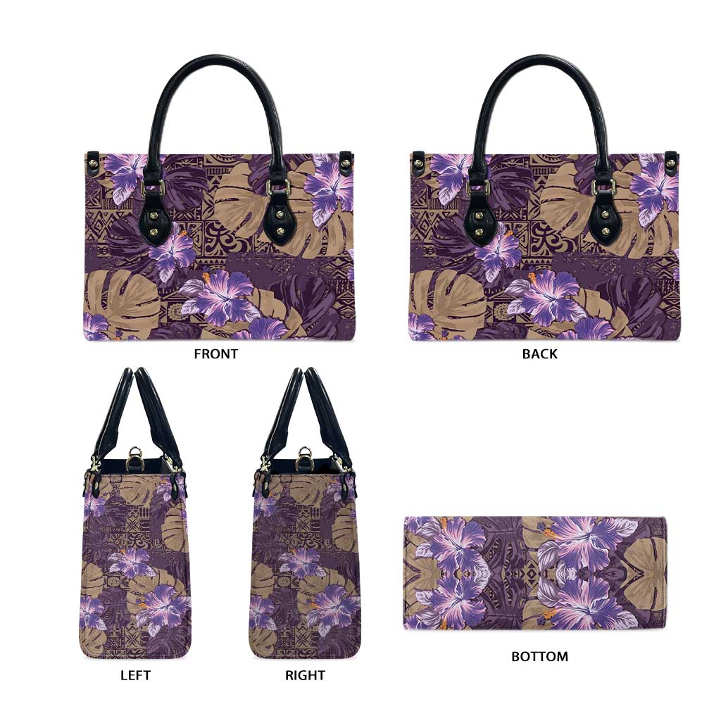 Hawaii Leather Bag Purple Polynesian Monstera Patterns - Polynesian Pride
