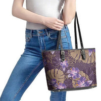 Hawaii Leather Tote Bag Purple Polynesian Monstera Patterns - Polynesian Pride