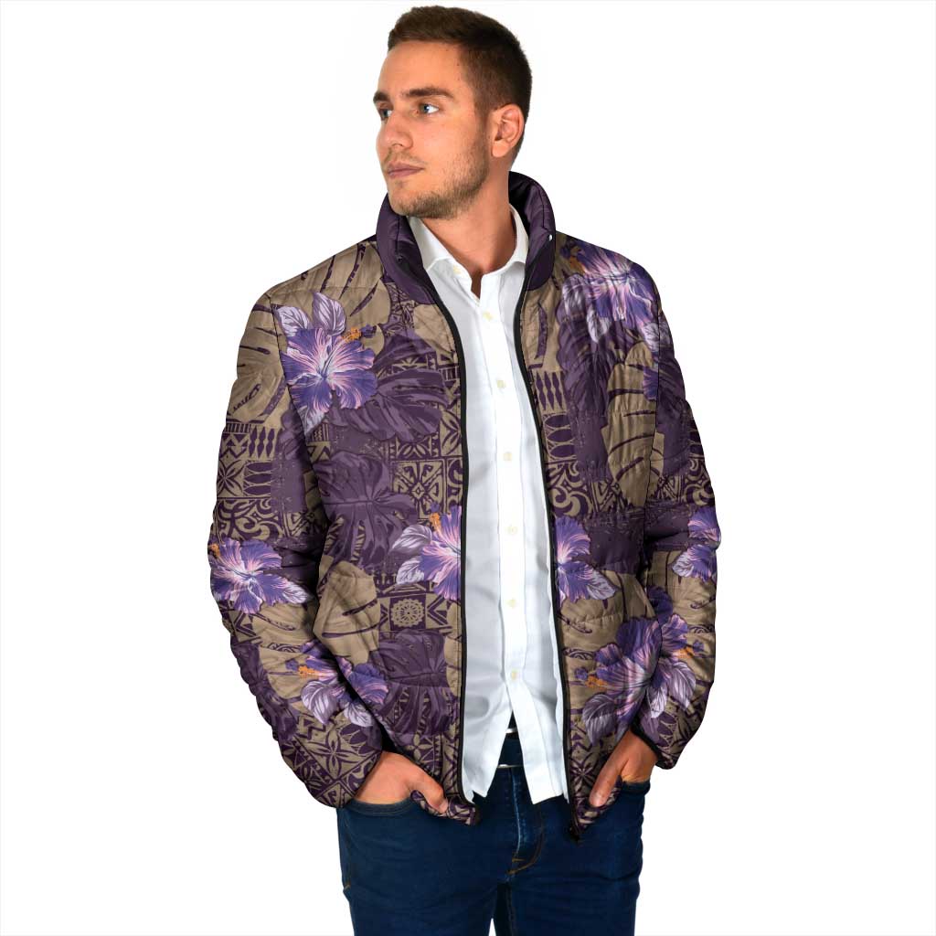 Hawaii Padded Jacket Purple Polynesian Monstera Patterns - Polynesian Pride
