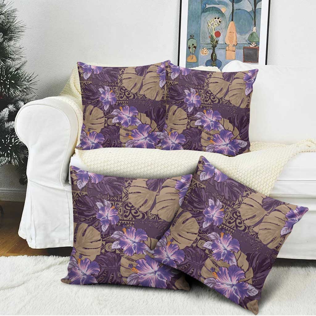 Hawaii Pillow Cover Purple Polynesian Monstera Patterns - Polynesian Pride