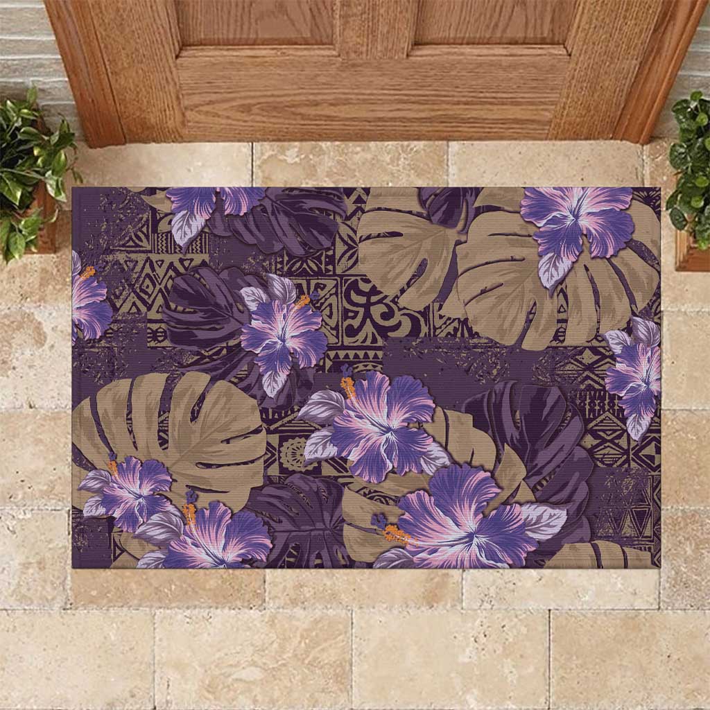 Hawaii Rubber Doormat Purple Polynesian Monstera Patterns - Polynesian Pride