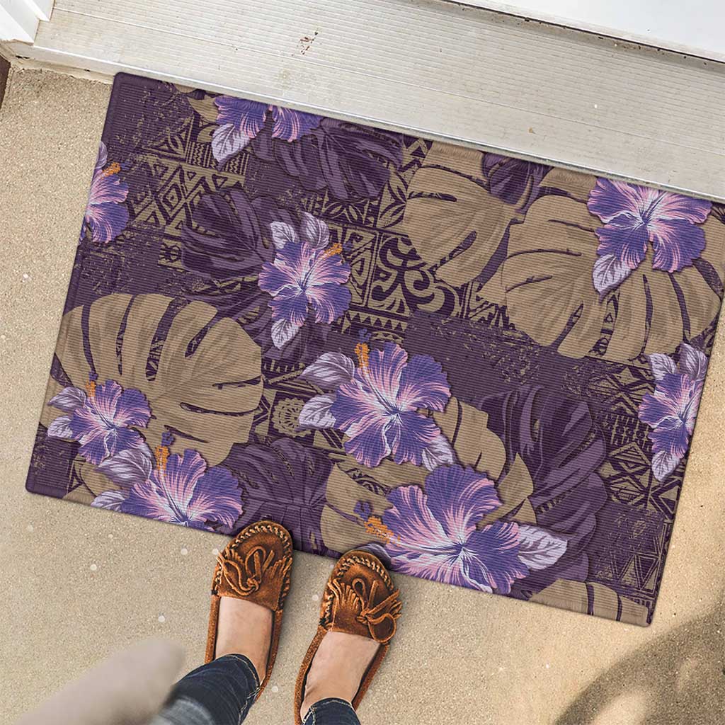 Hawaii Rubber Doormat Purple Polynesian Monstera Patterns - Polynesian Pride
