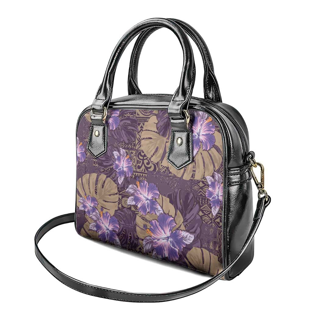 Hawaii Shoulder Handbag Purple Polynesian Monstera Patterns - Polynesian Pride