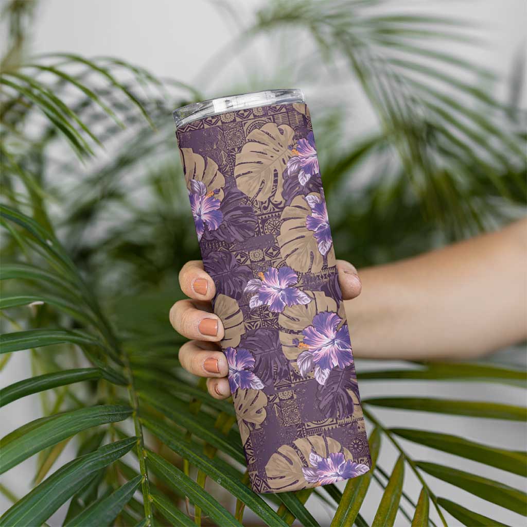 Hawaii Skinny Tumbler Purple Polynesian Monstera Patterns - Polynesian Pride