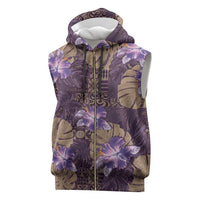 Hawaii Sleeveless Zip Hoodie Purple Polynesian Monstera Patterns - Polynesian Pride