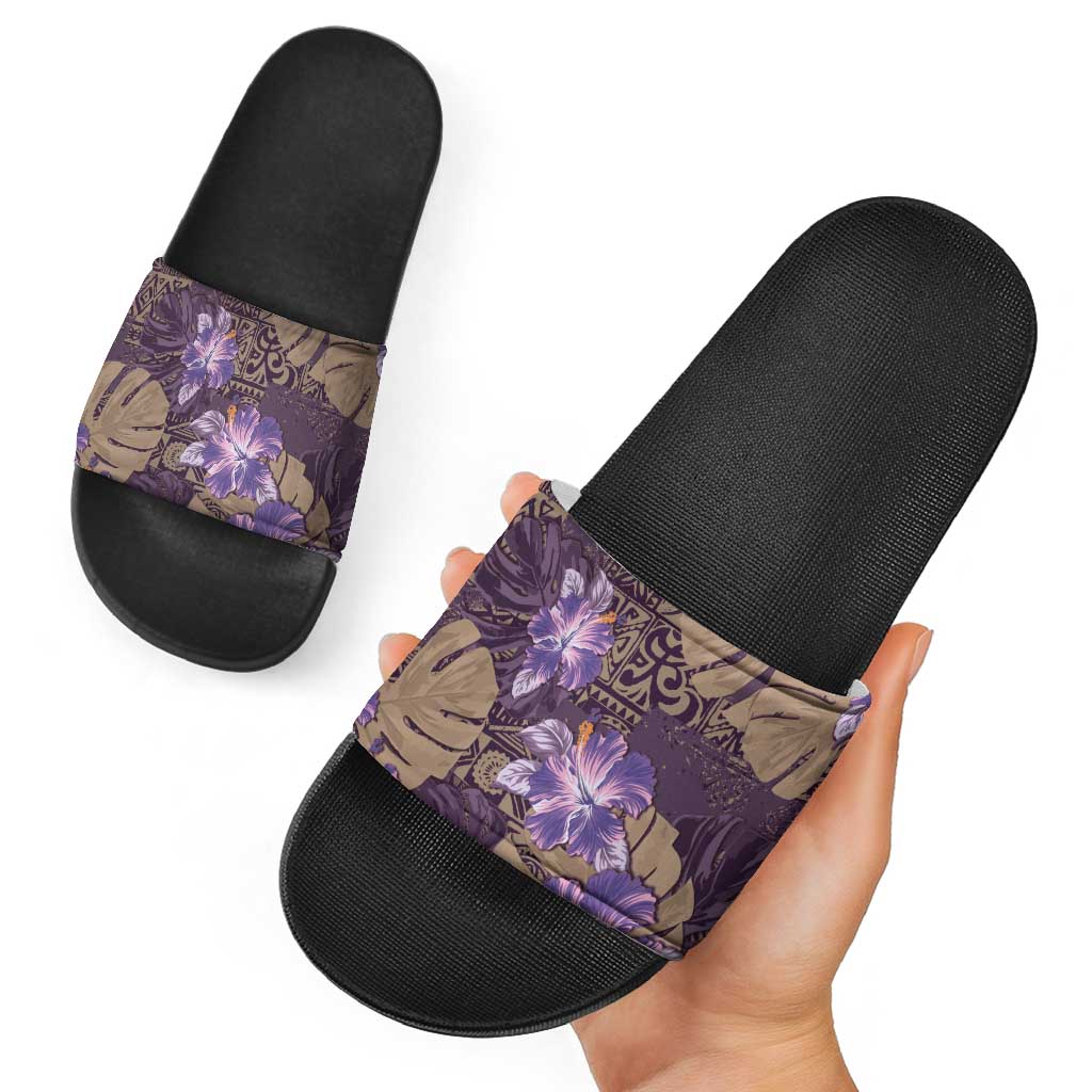 Hawaii Slide Sandals Purple Polynesian Monstera Patterns - Polynesian Pride