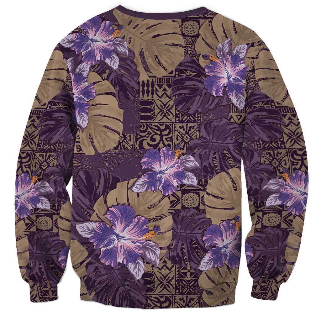 Hawaii Sweatshirt Purple Polynesian Monstera Patterns - Polynesian Pride