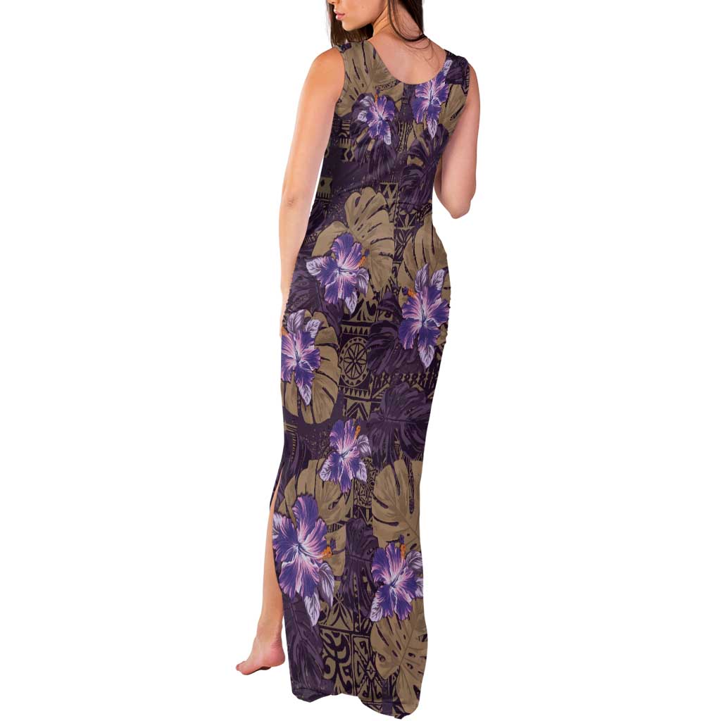 Hawaii Tank Maxi Dress Purple Polynesian Monstera Patterns - Polynesian Pride