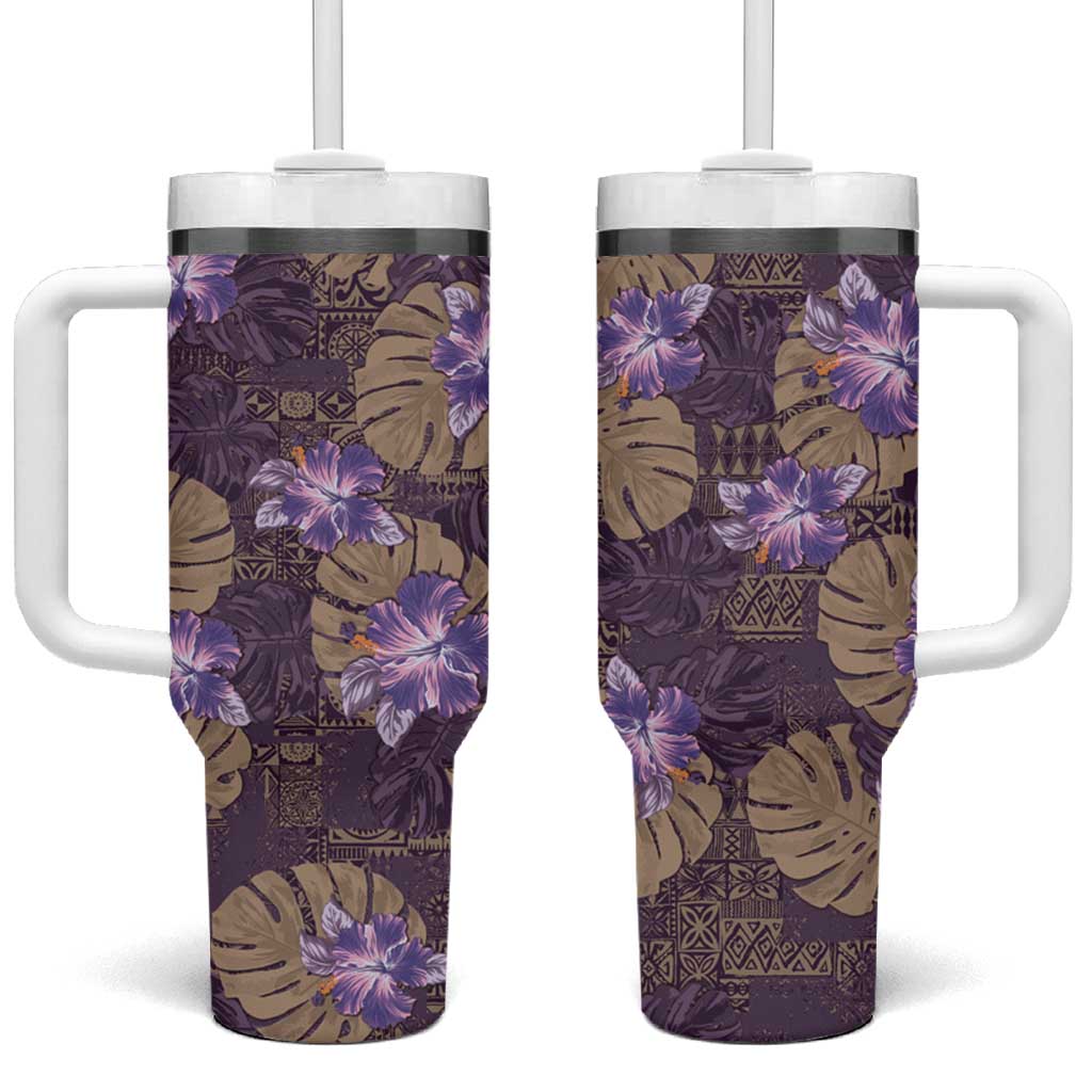 Hawaii Tumbler With Handle Purple Polynesian Monstera Patterns - Polynesian Pride