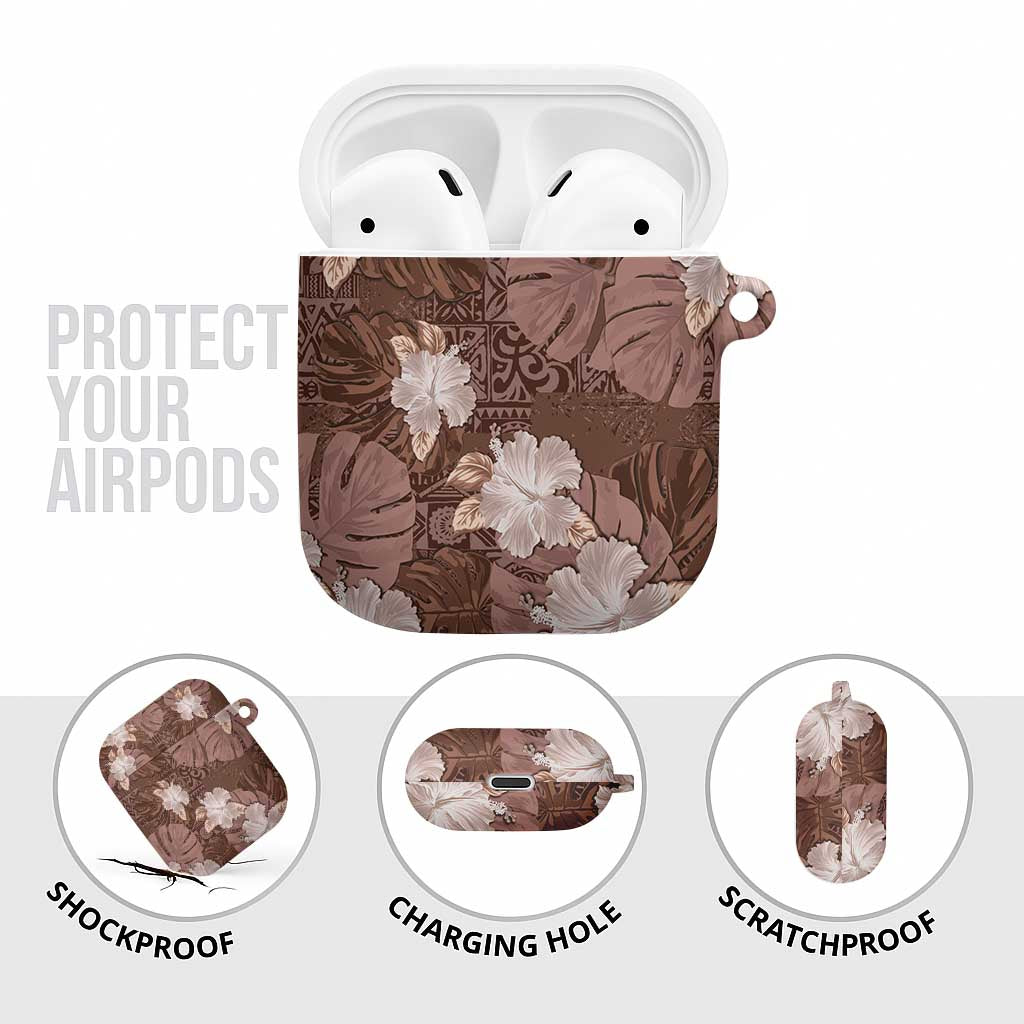 Hawaii AirPods Case Brown Polynesian Monstera Patterns - Polynesian Pride