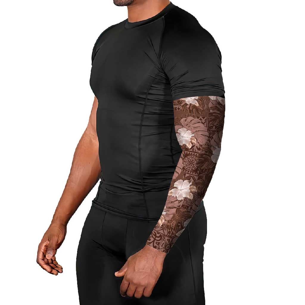 Hawaii Arm Sleeves Brown Polynesian Monstera Patterns - Polynesian Pride