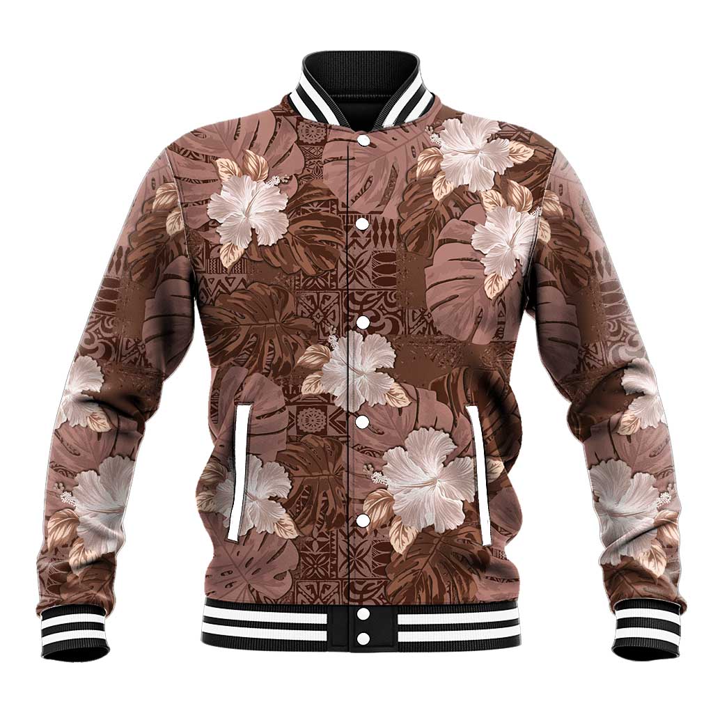 Hawaii Baseball Jacket Brown Polynesian Monstera Patterns - Polynesian Pride