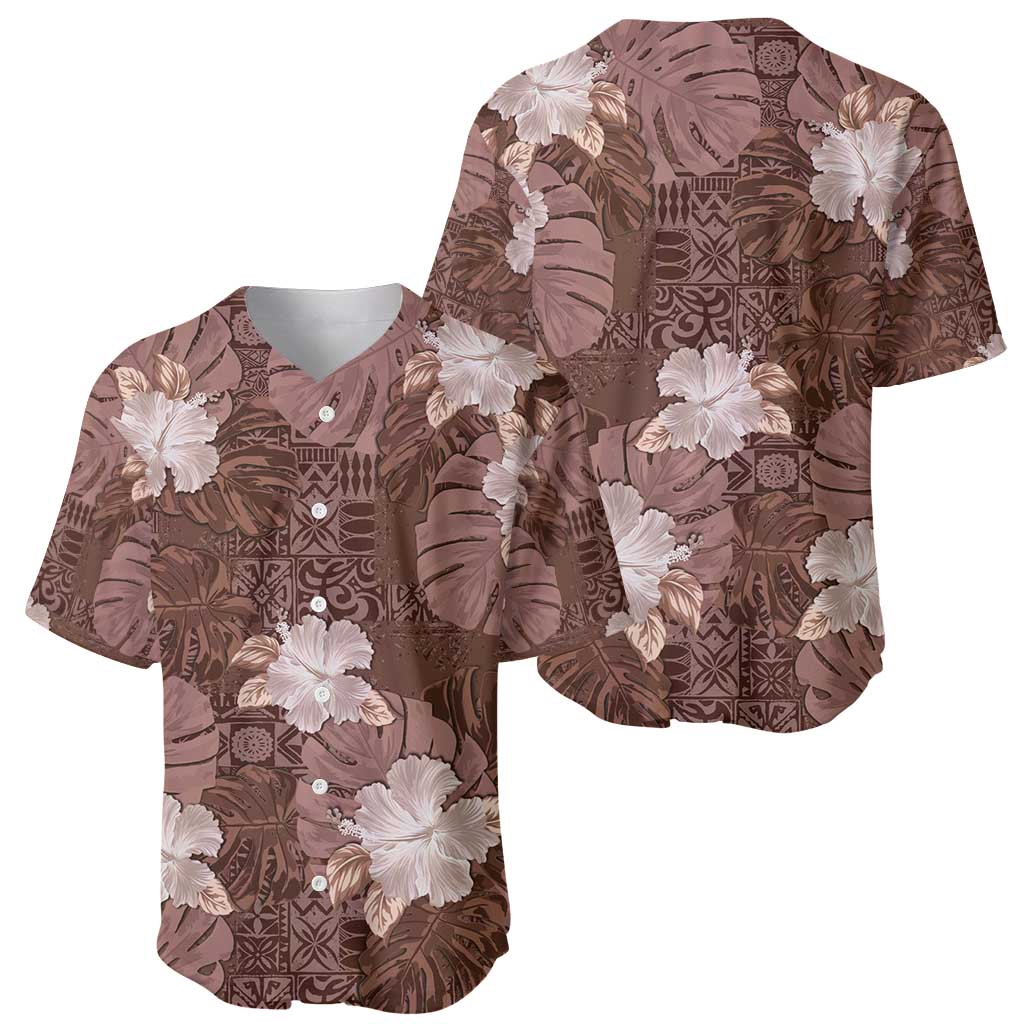 Hawaii Baseball Jersey Brown Polynesian Monstera Patterns - Polynesian Pride
