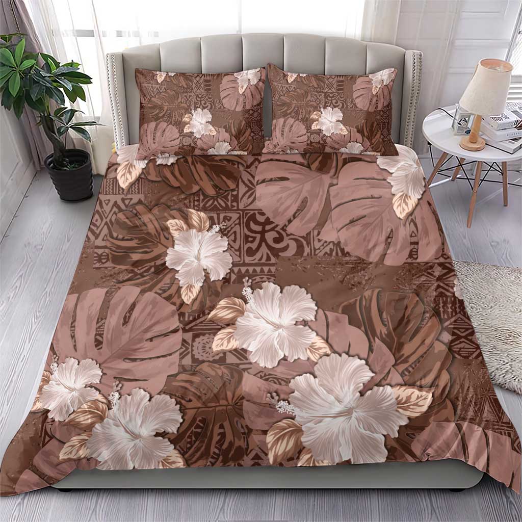 Hawaii Bedding Set Brown Polynesian Monstera Patterns - Polynesian Pride