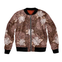 Hawaii Bomber Jacket Brown Polynesian Monstera Patterns - Polynesian Pride
