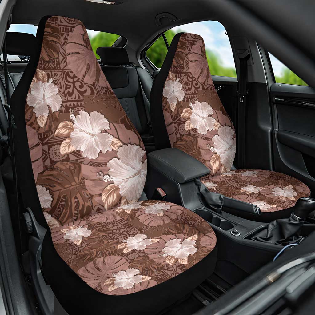 Hawaii Car Seat Cover Brown Polynesian Monstera Patterns - Polynesian Pride