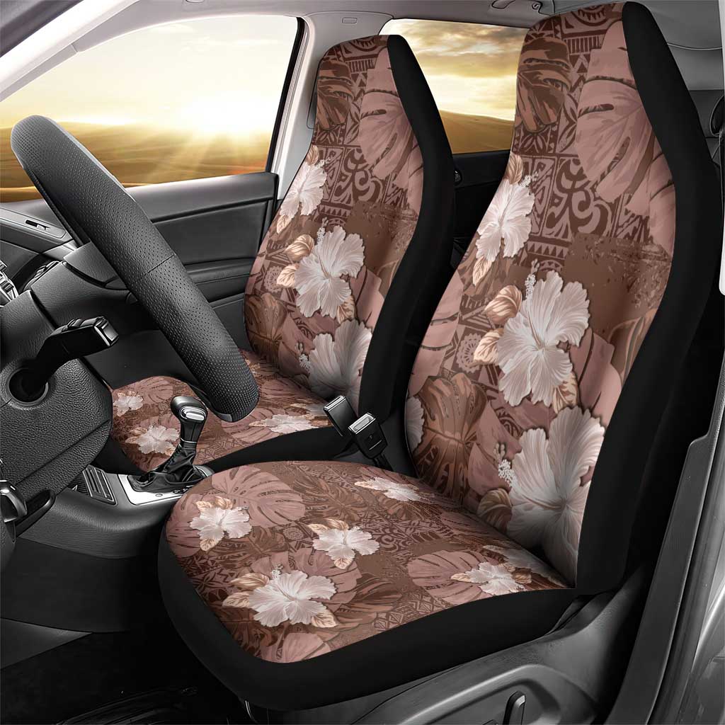 Hawaii Car Seat Cover Brown Polynesian Monstera Patterns - Polynesian Pride