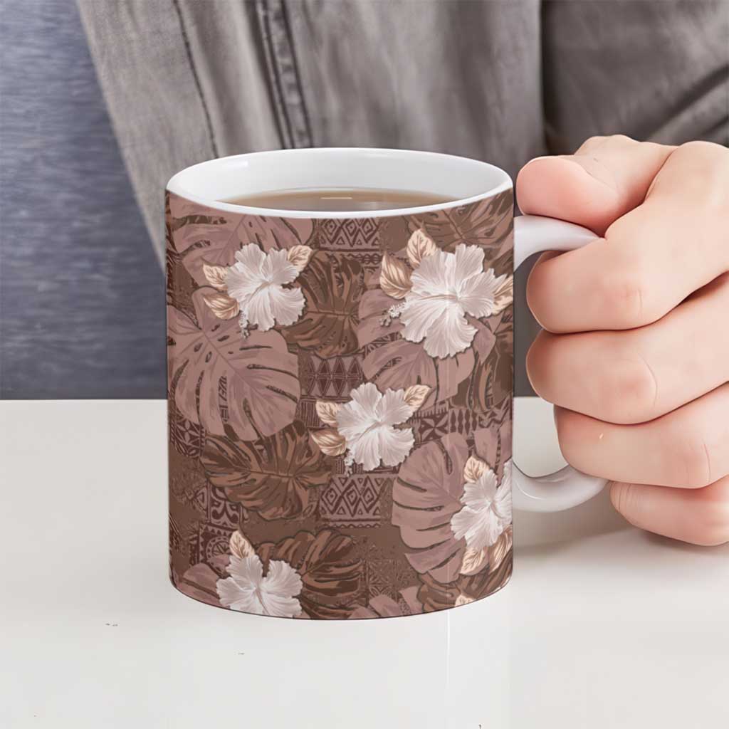 Hawaii Ceramic Mug Brown Polynesian Monstera Patterns - Polynesian Pride