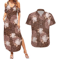 Hawaii Couples Matching Summer Maxi Dress and Hawaiian Shirt Brown Polynesian Monstera Patterns - Polynesian Pride