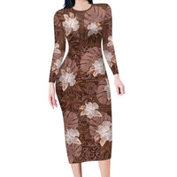 Hawaii Family Matching Long Sleeve Bodycon Dress and Hawaiian Shirt Brown Polynesian Monstera Patterns - Polynesian Pride
